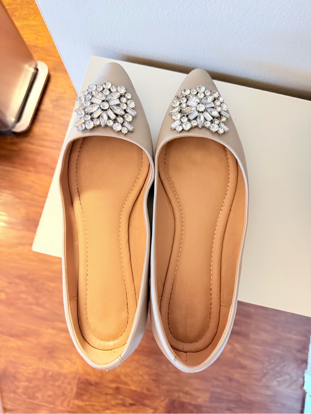Journee Collection Taupe Pointed Toe Flats with Crystal Brooch